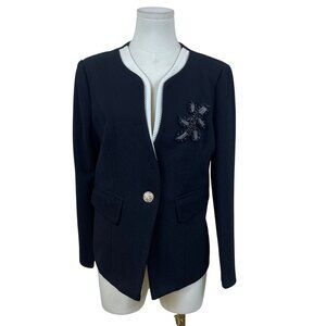 GianyiFushi Womens Black Textured Blazer Beaded Detail Single Button Sz XXL